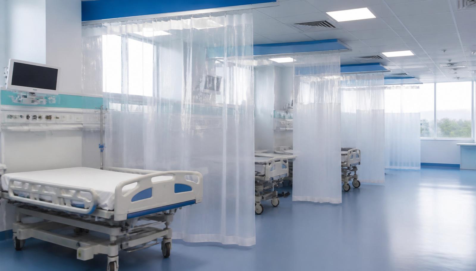 Cortinas hospitalares descartáveis em ala de hospital